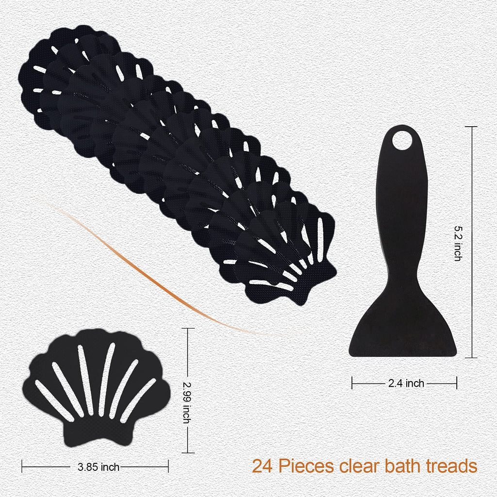 Secopad Non-Slip Bathtub Stickers, 24 PCS Shell Safety Bathroom Tubs Showers Treads Adhesive Decals Scraper (Black) Black