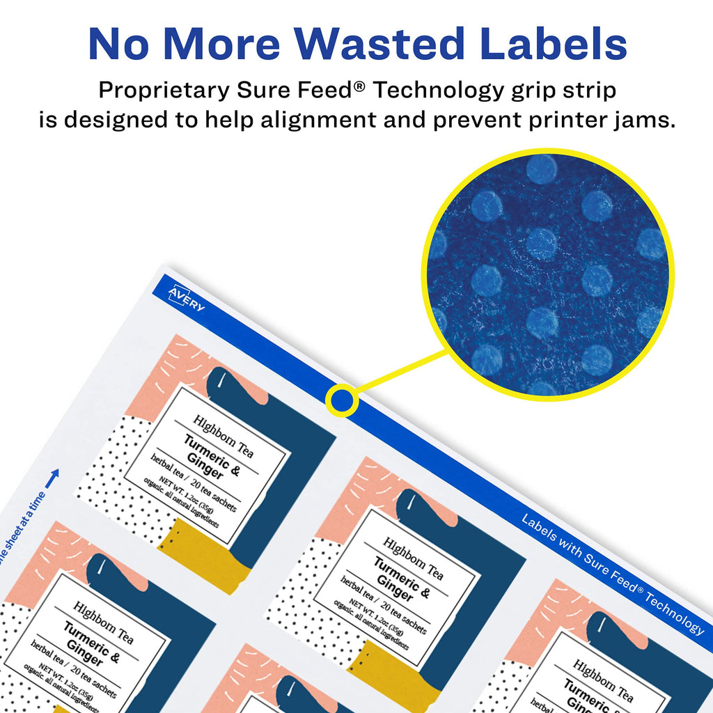 Avery Printable Durable White Square Labels, Sure Feed Technology, 2" x 2", Print-to-the-Edge, Waterproof Labels, Laser & Pigment-Based Inkjet Compatible, 120 Total 120 labels