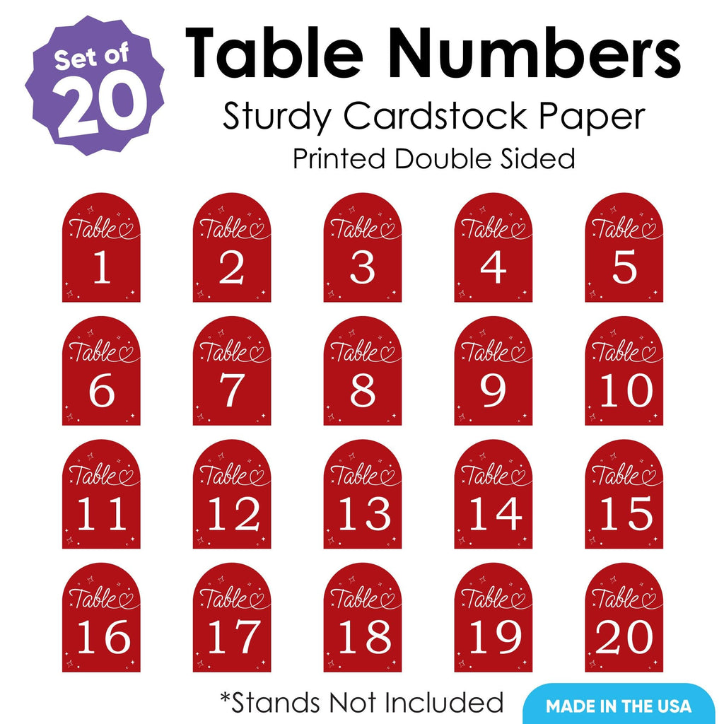 Big Dot of Happiness Wedding Hearts Cherry Red Table Numbers, Engagement and Anniversary Party Decor, Wedding Centerpieces, Double-Sided 5 x 7 inches Cards, Table Numbers - 1-20