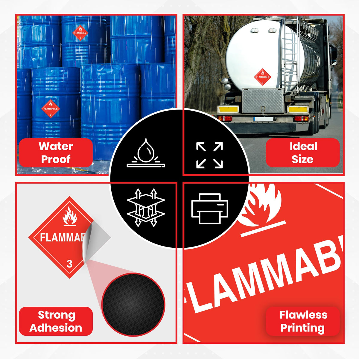 15 x Flammable Stickers and Decals | Flammable Sign | Placard Sticker | Inhalation Hazard Placard | Self-adhesive, UV-resistant, Water-proof Hazard Stickers
