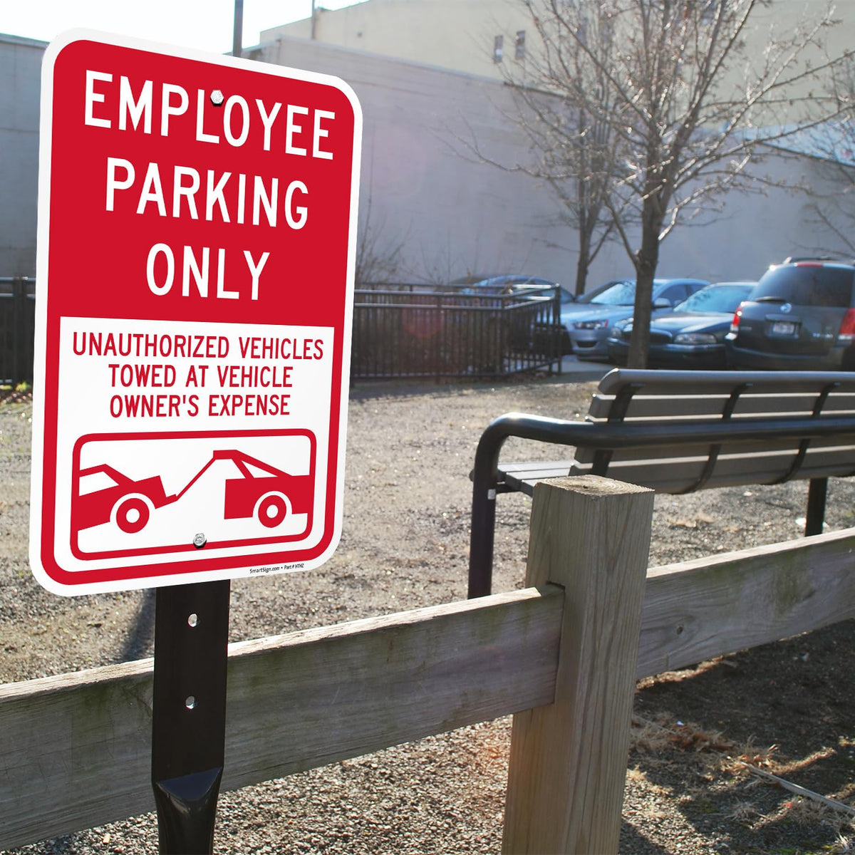 SmartSign Employee Parking Only Unauthorized Vehicles Towed Sign - 12" x 18", 120 mil Aluminum Composite (ACM), Engineer Grade Reflective Material, Red and White, Made in USA 12" x 18" ACM EG Reflective
