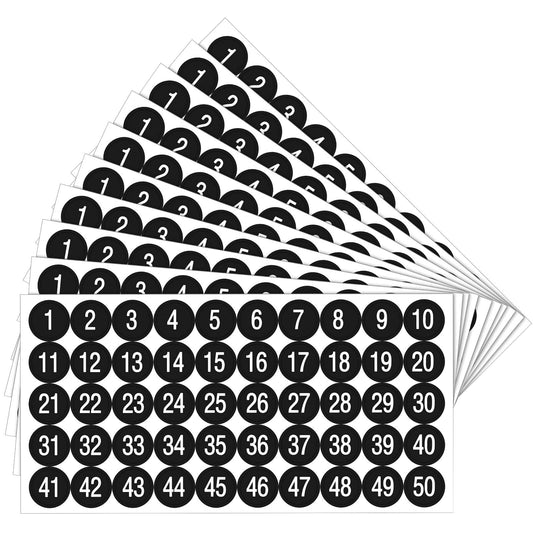 10 Sheets 1 to 50 Number Stickers Vinyl Consecutive Number Stickers Self Adhesive Decal for Indoor and Outdoor Waterproof Labels Number Inventory Stickers for Inventory Classification(Black,1 Inch) Black 1 Inch