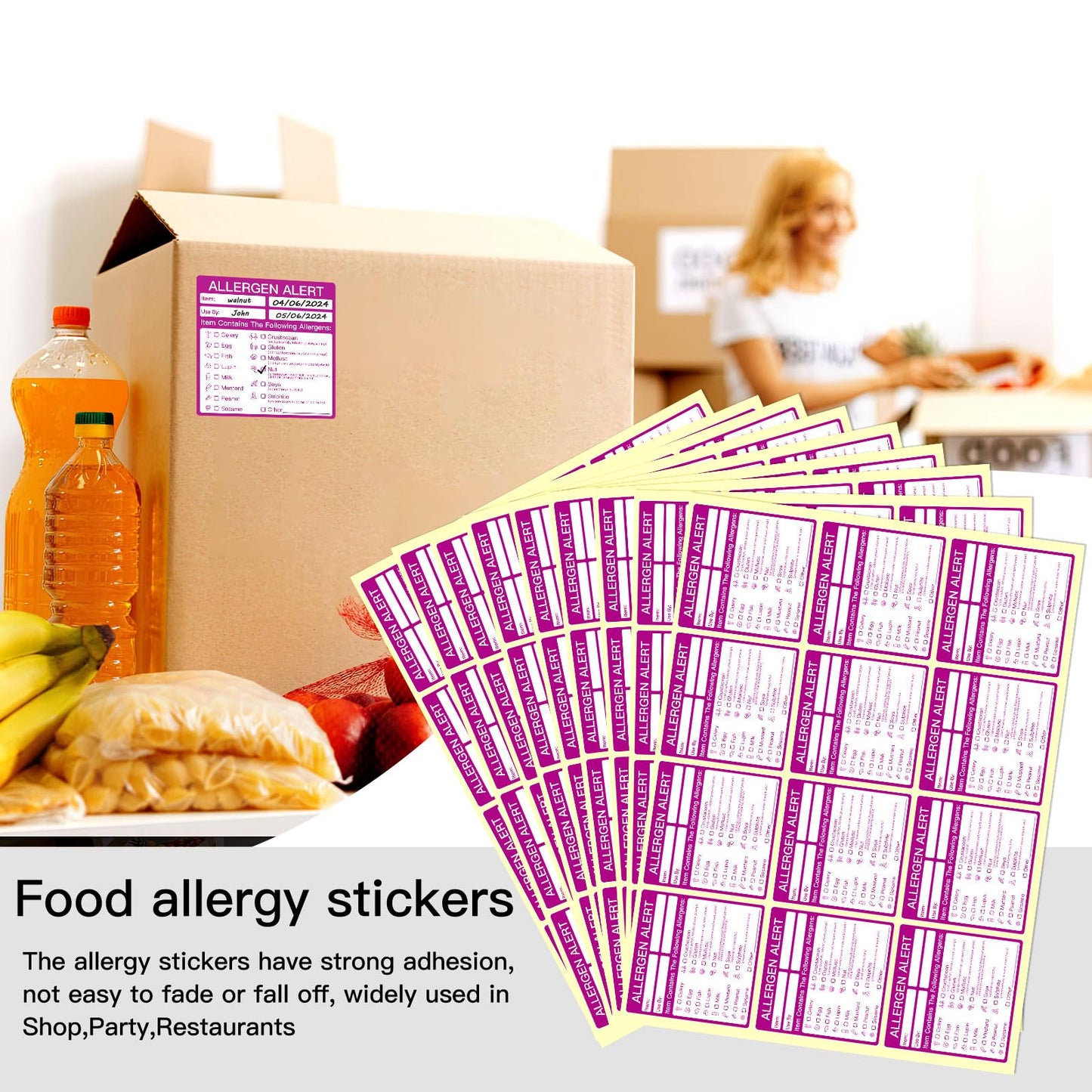Food Allergen Warning Labels Stickers, 240PCS Food Labels to Denote Allergy Warnings,Food Allergy Labels for Commercial Kitchens and Catering Outlets（5 x 5cm）