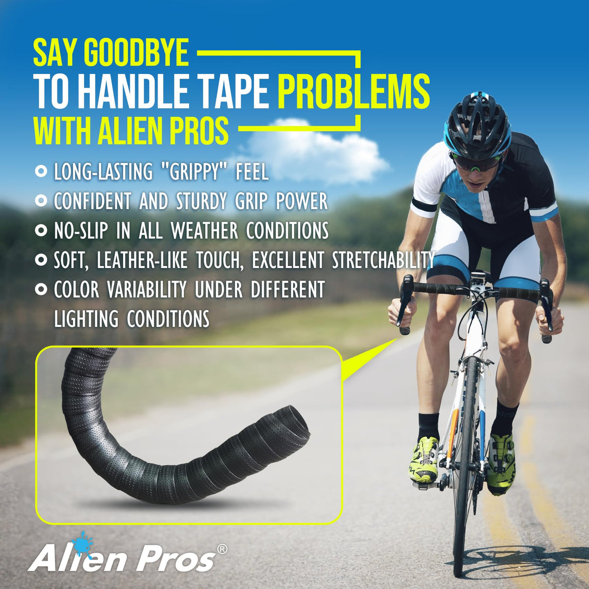 ALIEN PROS Set of 4 Black & Silver Chameleon Bike Handlebar Tape - Elevate Your Ride with Stylish, Comfortable, and Color-Shifting PU Tape for Enhanced Grip with These Bicycle Handle bar Tape
