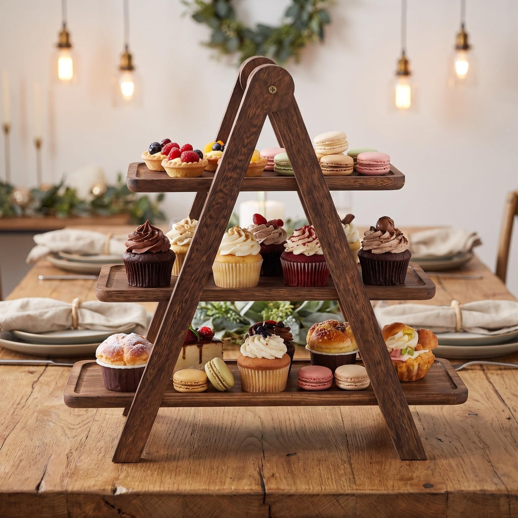 CALLARON Wooden Three-Tier Tray Storage Rack Brown