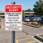 2 PCS Security Alert Park At Your Own Risk Sign 12" × 18" Aluminum