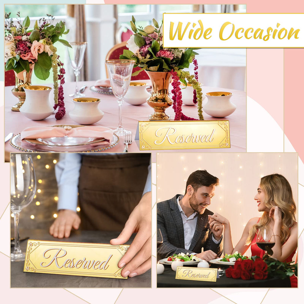 Juexica 6 Pieces Reserved Table Sign Wedding Gold Acrylic Reserved Table Tent Signs Guest Reservation Seat Sign for Restaurant Seating Wedding Office Meeting Party