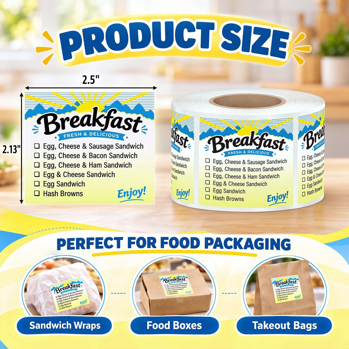 Dunzoom 1 Roll Breakfast Sandwich Check-Off Food Information Labels