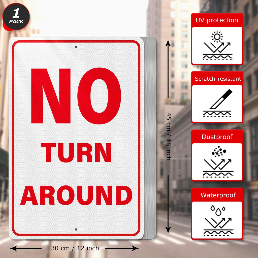 No Turn Around Sign 18 × 12 Inches for Driveway, Roadway, Dead End