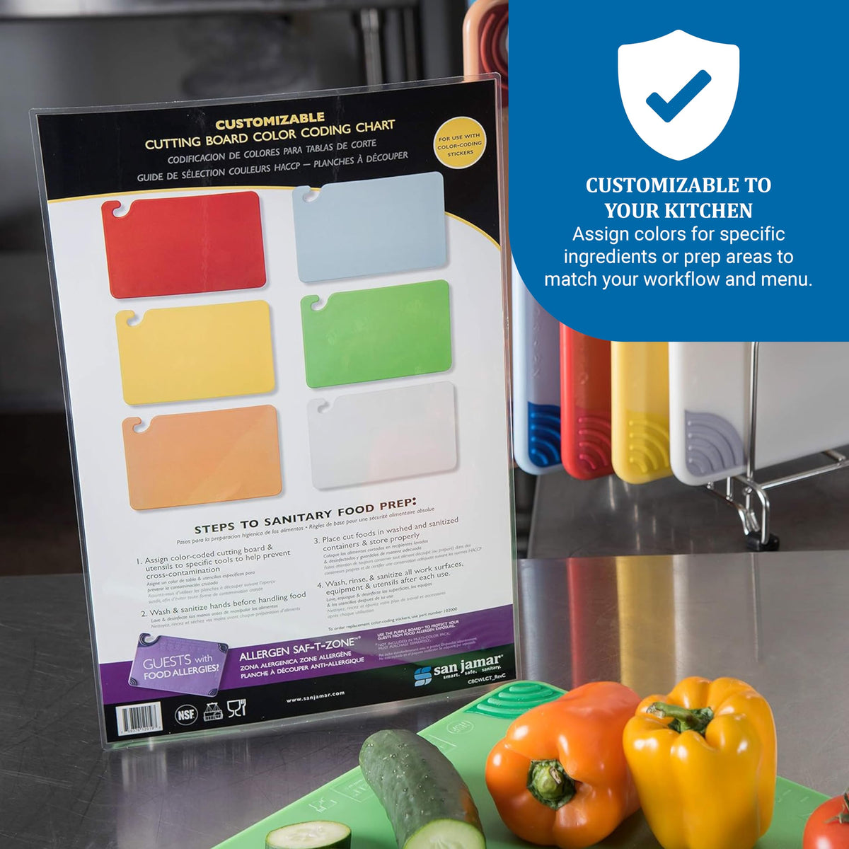 San Jamar Smart Chart, Color Code Template for 6 Cutting Boards in Commercial and Home Kitchen, 1 Count