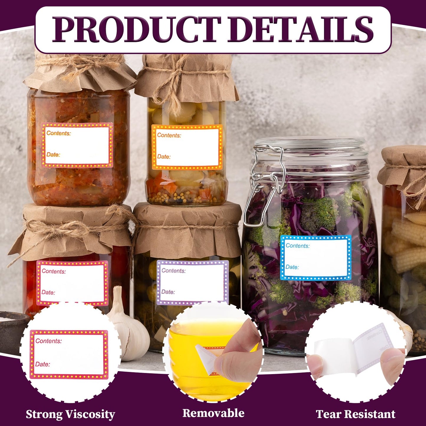 1000 PCS Removable Freezer Labels, Food Date Labels Freezer Labels, Jam and Jelly Jar Blank Labels, Waterproof Oil Resistant Canning Labels Multicolor Easy-to-distinguish Freezer Paper Labels 2