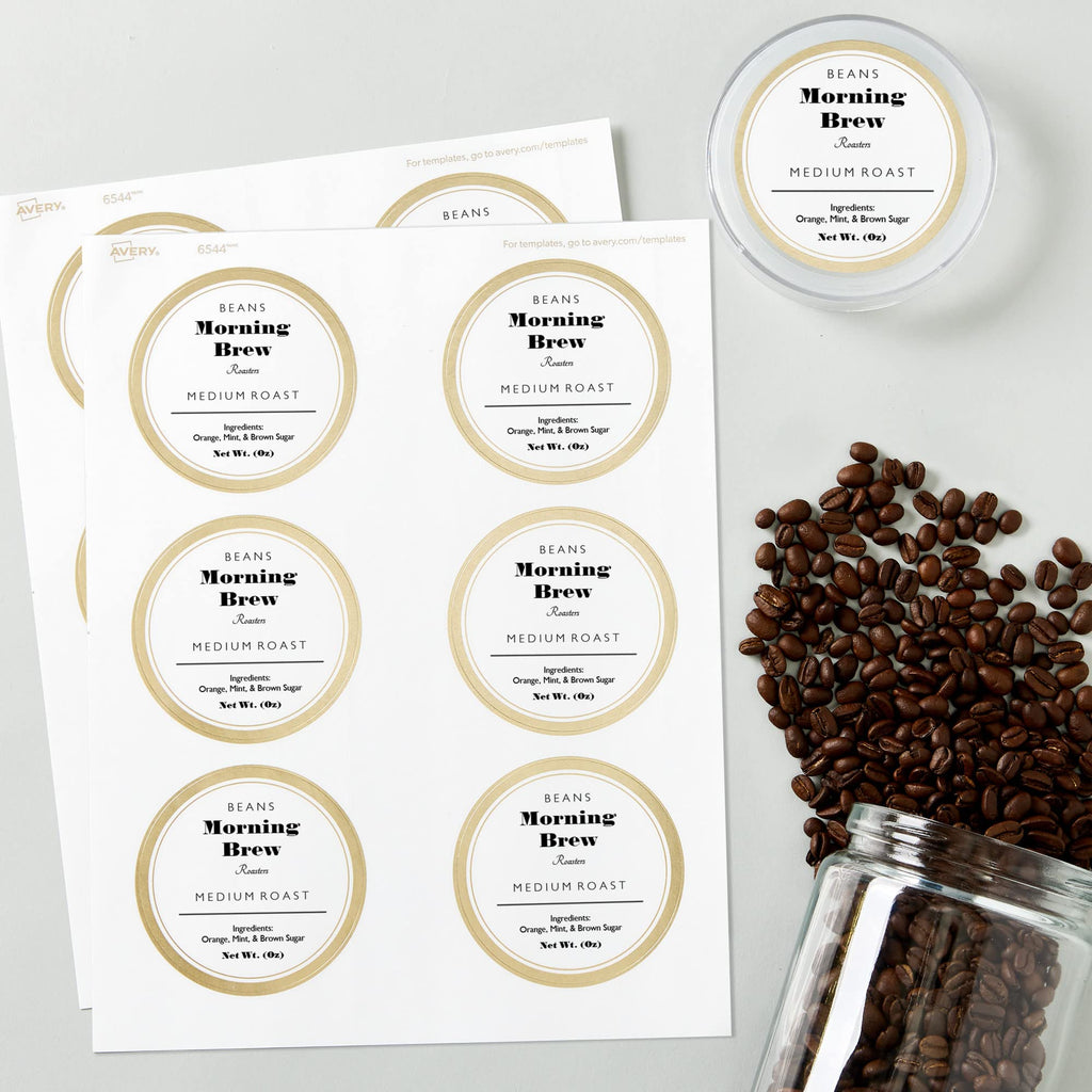Avery Matte White Labels, Metallic Gold Borders, 3" Round Labels, 60 Total, Laser/Inkjet Printable (6544) 10 Sheets 3"