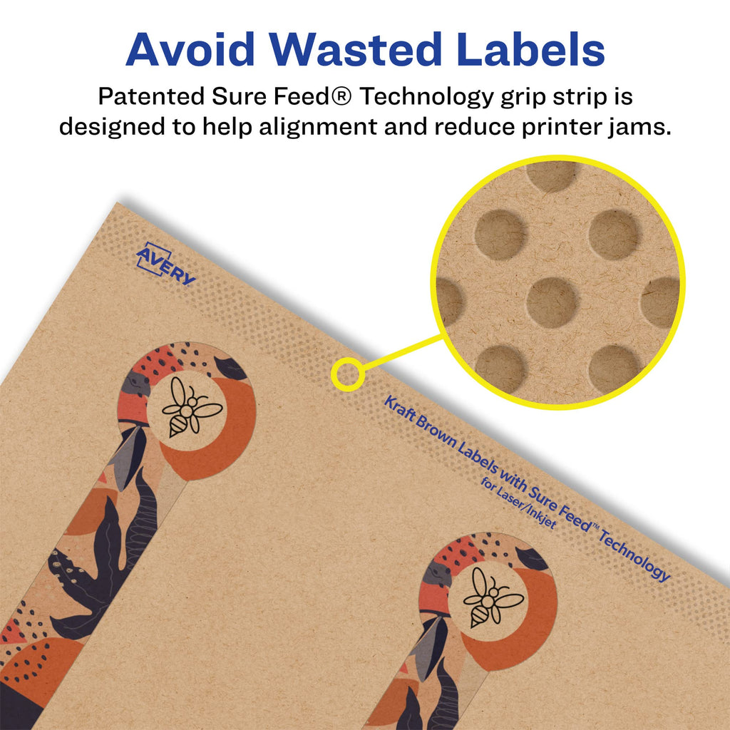 Avery® Kraft Brown Lollipop Labels, Sure Feed® Technology, 1" x 4", 200 Kraft Brown Labels, Print-to-The-Edge, Laser/Inkjet Printable 200 labels