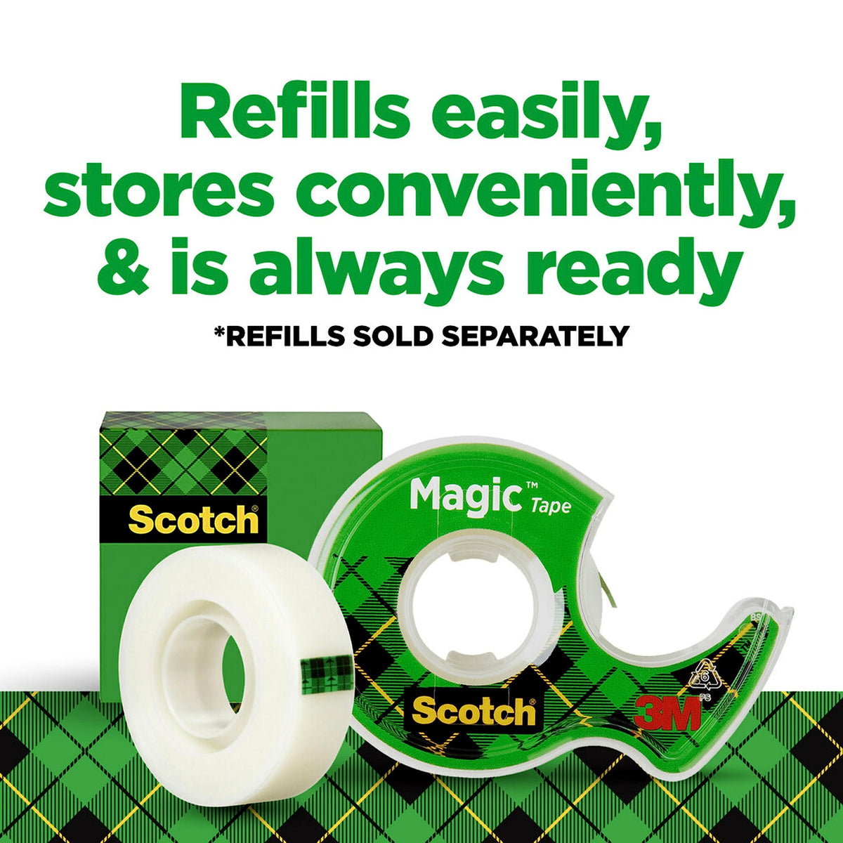Scotch Magic Tape, Refillable Dispenser, 3/4" X 300", 3/Box 3-Pack