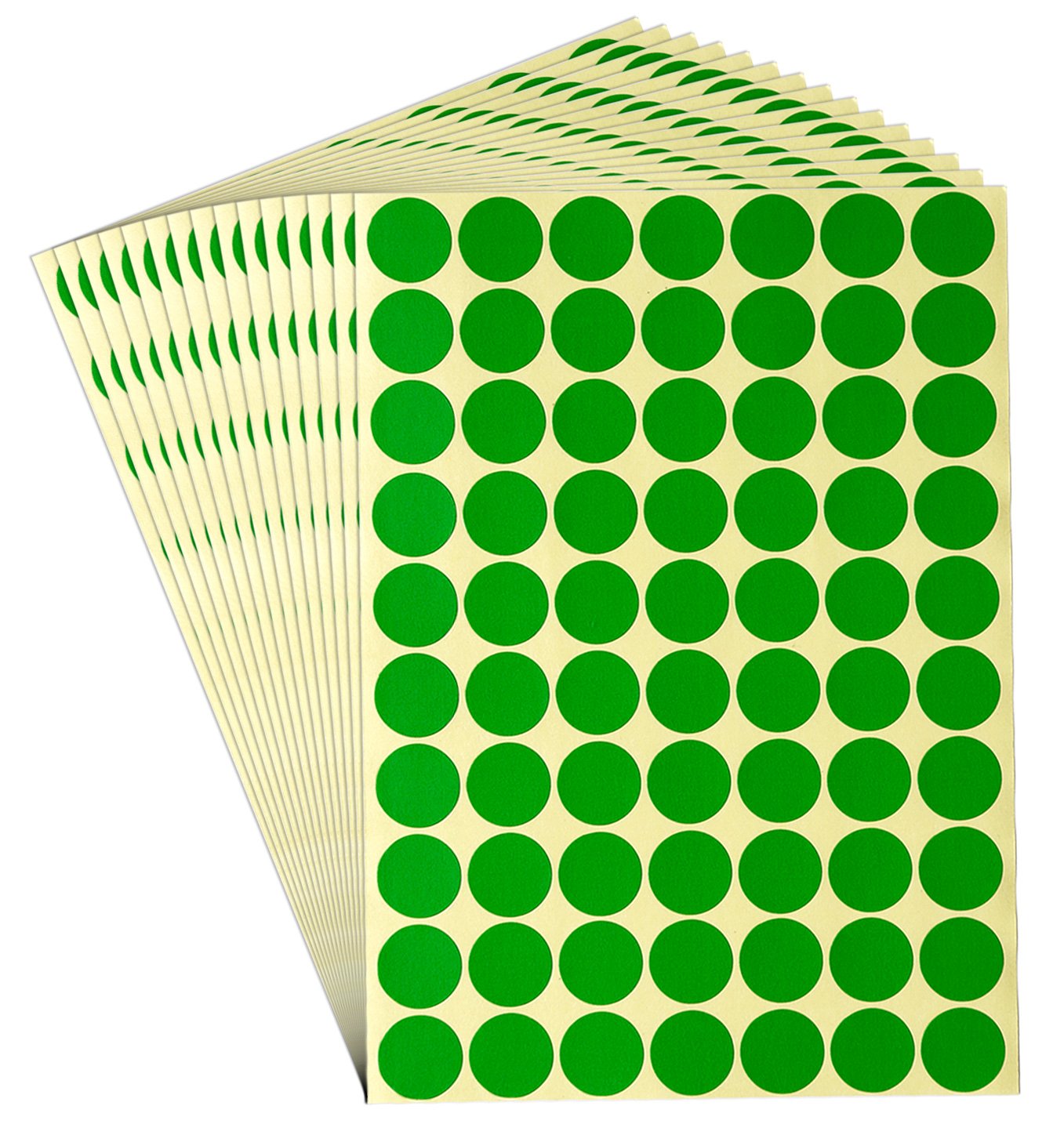 dealzEpic - Round Green Color Dot Stickers - Self Adhesive Peel and Stick Paper Label | Inventory/Storage Organizing/Planning Tool - Pack of 15 Sheets