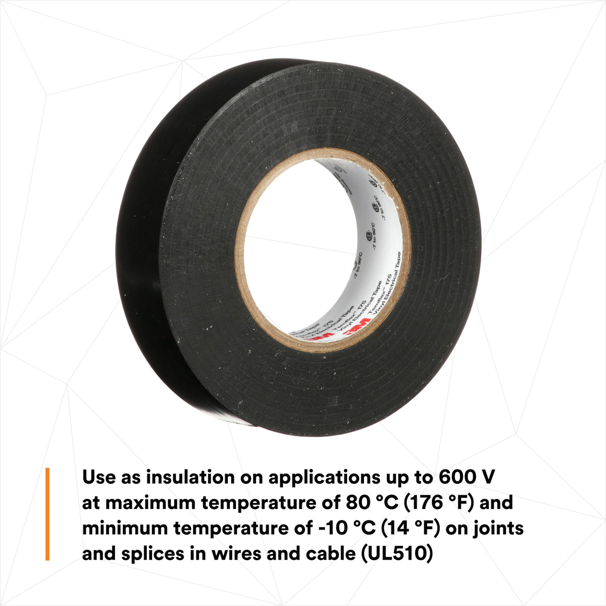 3M Temflex Vinyl Electrical Tape 175, 3/4 in x 60 ft, Black, 10 Rolls