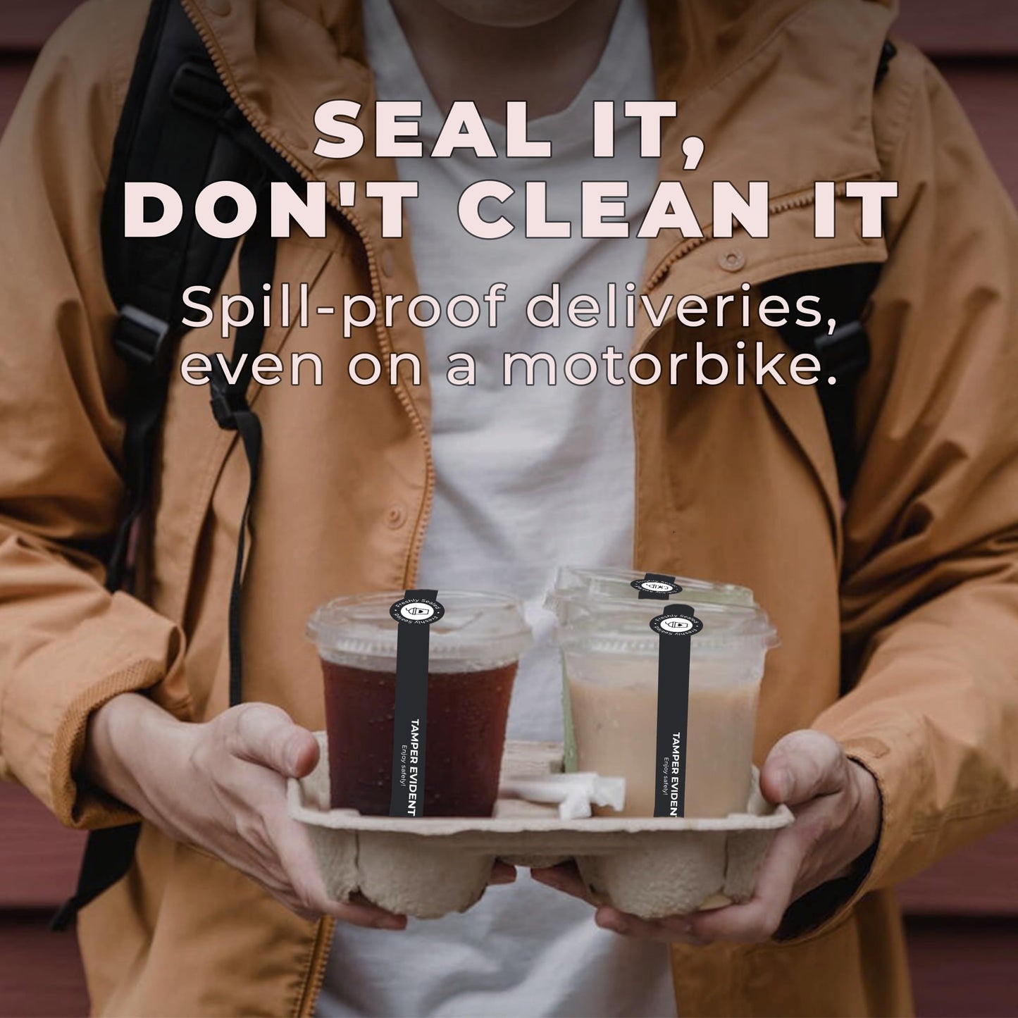 Spill-Proof Tamper Evident Stickers for Drink Lids - Double Roll 1" x 9" - Tamper Evident Drink Cover Delivery Stickers - Sleek Black Takeaway Coffee Lid Seals - Drink Spiking Prevention