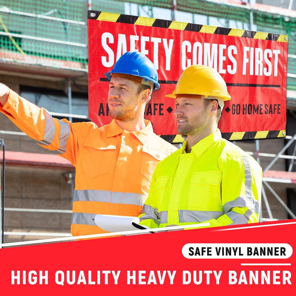 Peryiter 1 Pcs 4 x 2 ft Safety First Banner Vinyl Sign for Workplace