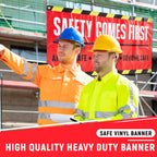Peryiter 1 Pcs 4 x 2 ft Safety First Banner Vinyl Sign for Workplace