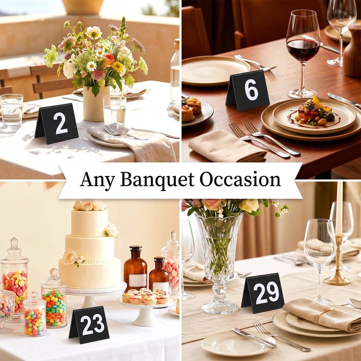 Double Sided Table Number 1-50 for Restaurant, Wedding Party Food Service Black
