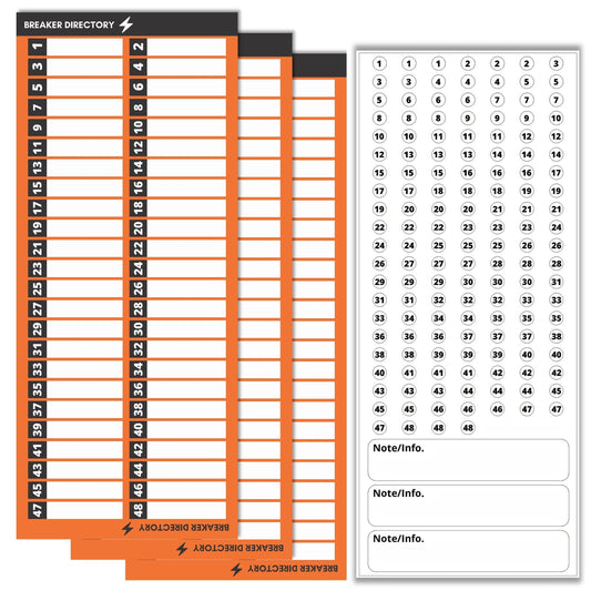 Premium Quality Non-Tearable Paper Circuit Breaker Directory Label with Fuse Stickers for Fuse Panel, Marker Sign for Electrical Panel. Strong Adhesive. Up to 48 Entries. for House or Commercial Use Orange
