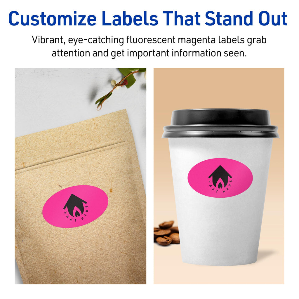 Avery Printable Oval Labels, Sure Feed Technology, 1-1/2" x 2-1/2", Neon Magenta Labels, Laser/Inkjet Printable, 360 Total, Great for Soaps and Candles 360 labels