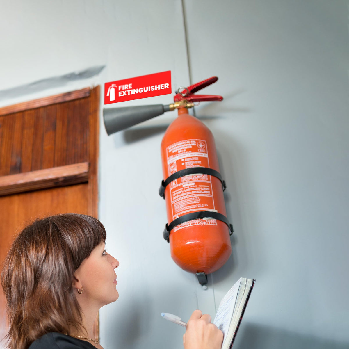 Fire Extinguisher Sticker for Business - Office, Commercial, Landlord (Short Term Rental) - High Visibility Fire Extinguisher Sign for Safety and Compliance. Size 6" x 2", 20 Labels Red