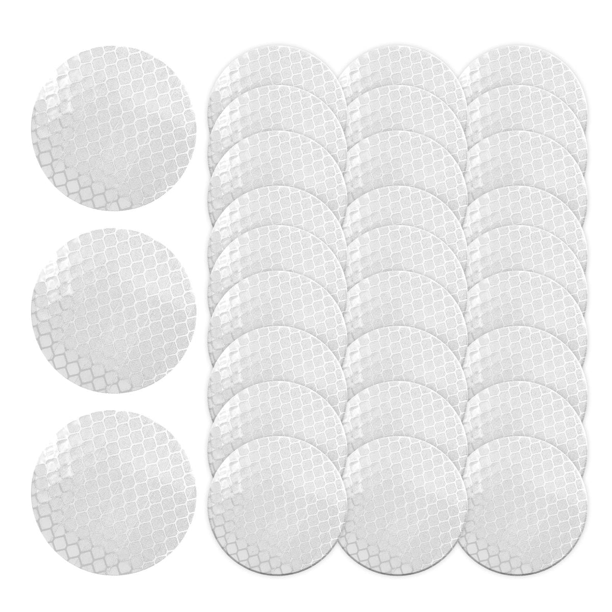 30 Pcs Safety Warning Tapes, 2" Round Reflective Stickers Side Trim Strip, Reflective Marker High Visibility Stick-On Waterproof Diamond Grade PET for Mailbox, Helmets, RV,White White 2-Inch Dia