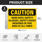 Hard Hats Safety Glasses Safety Shoes Required In This Area Sign Yellow, Black, PPE Safety 14 x 10 Inches