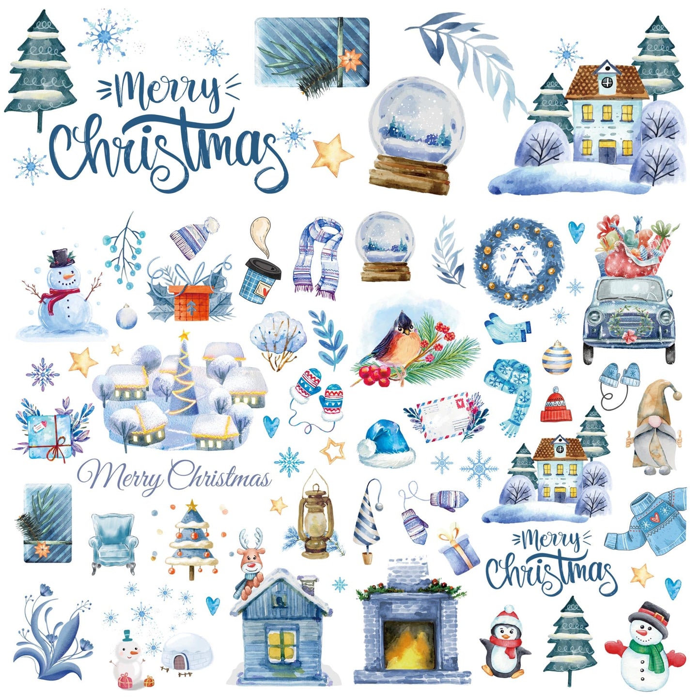 Winter Rub on Transfers Labels 8.3 x 11.7 Inch Snowman Gift Rub on Decals Snowflake Transfer Stickers Winter
