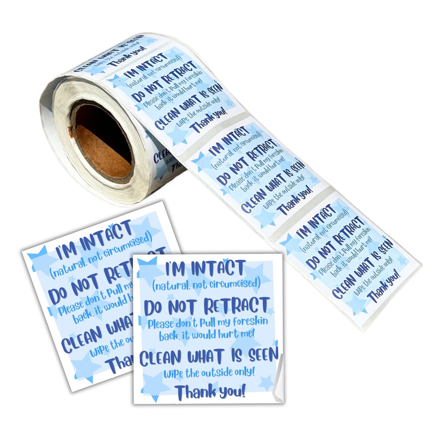 I’m Intact, Don’t Retract Uncircumcised Diaper Sticker | 250/roll 2x2” for Daycare, Nursery, Saving Our Sons Label for Wipes Intact Friendly