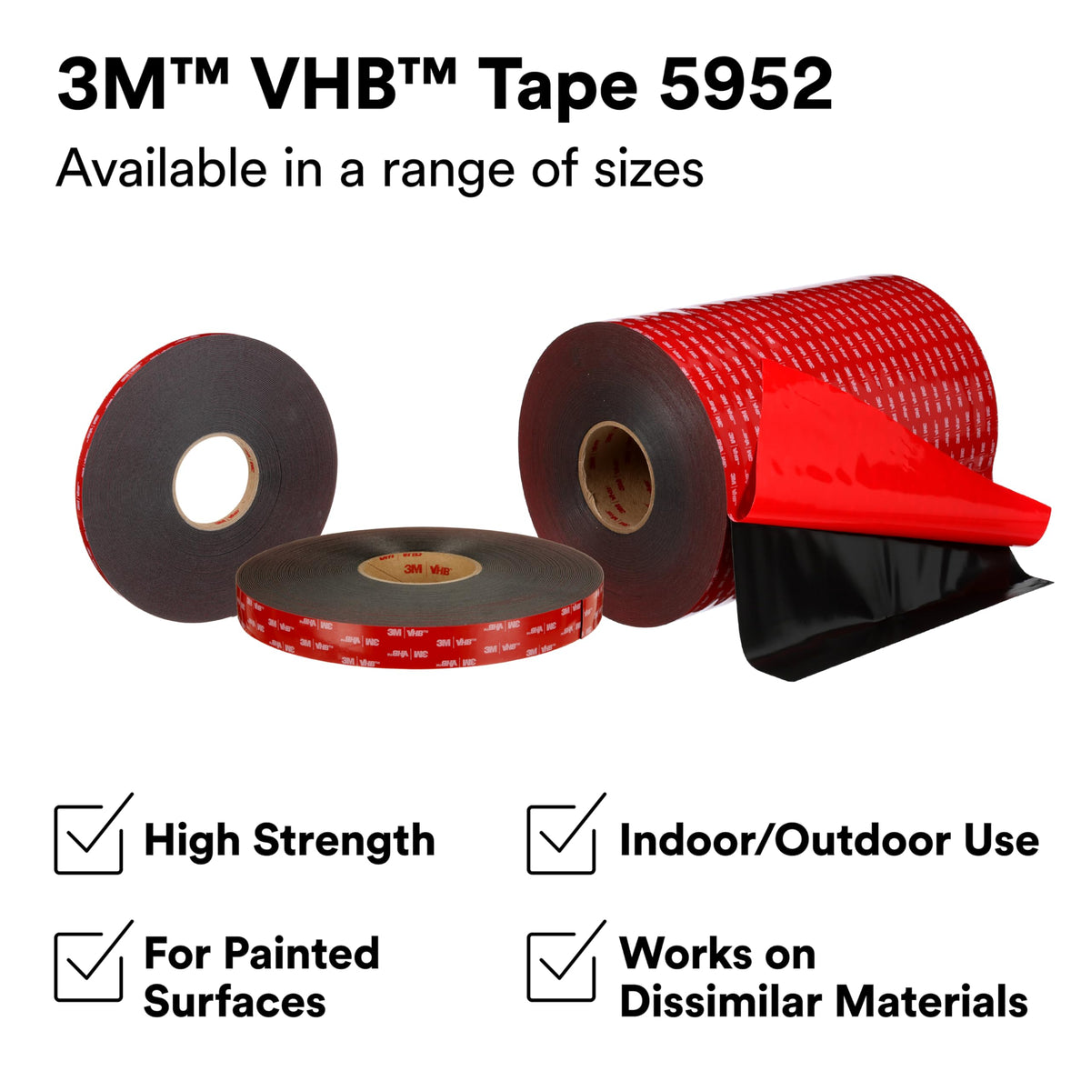 3M VHB Tape 5952 Double-Sided Acrylic Foam Tape, Black, 1 in x 36 yd