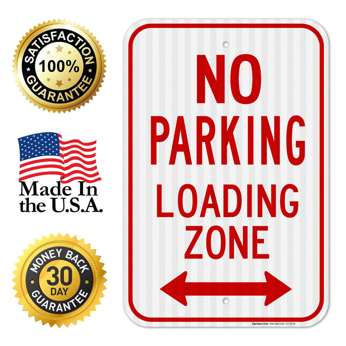 No Parking Sign, Loading Zone Sign, Aluminum 12x18 Reflective