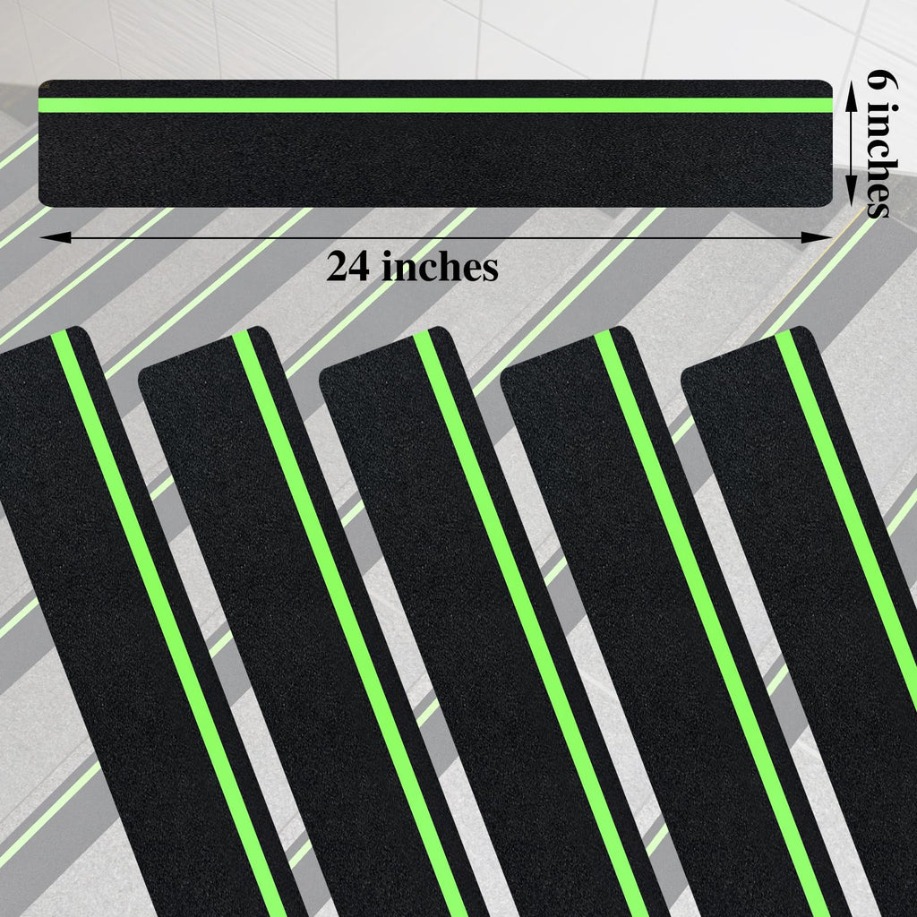 5 Pieces Anti Slip Tape with Glow in Dark Stripe Non Slip Tape with Luminous Stripe Anti Slip Grip Tape for Stairs Anti Slip Traction Tape, 6 by 24 Inches (Luminous)