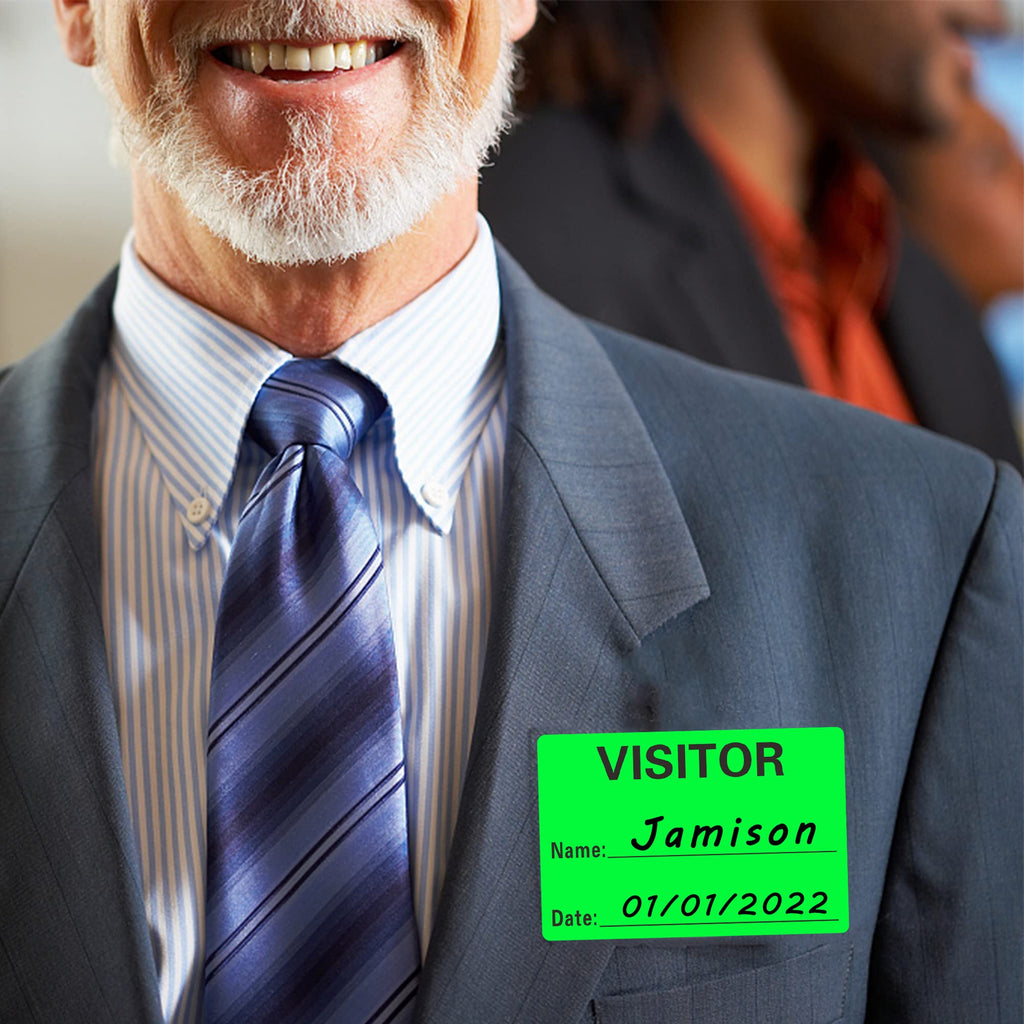 Visitor Pass Labels Name Identification Stickers 2×3 Inch, 10 Rolls Per Color（Fluorescent Green & Blue） 20 Rolls Total 6000 Stickers