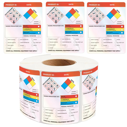 250pcs Holographic HMIS OSHA Hazardous Chemical Safety Data Stickers 4 x 3 Inches SDS Chemical Safety Identifying Label MSDS Stickers with GHS Pictograms Decals for HMIS & Hazard Compliant Secondary