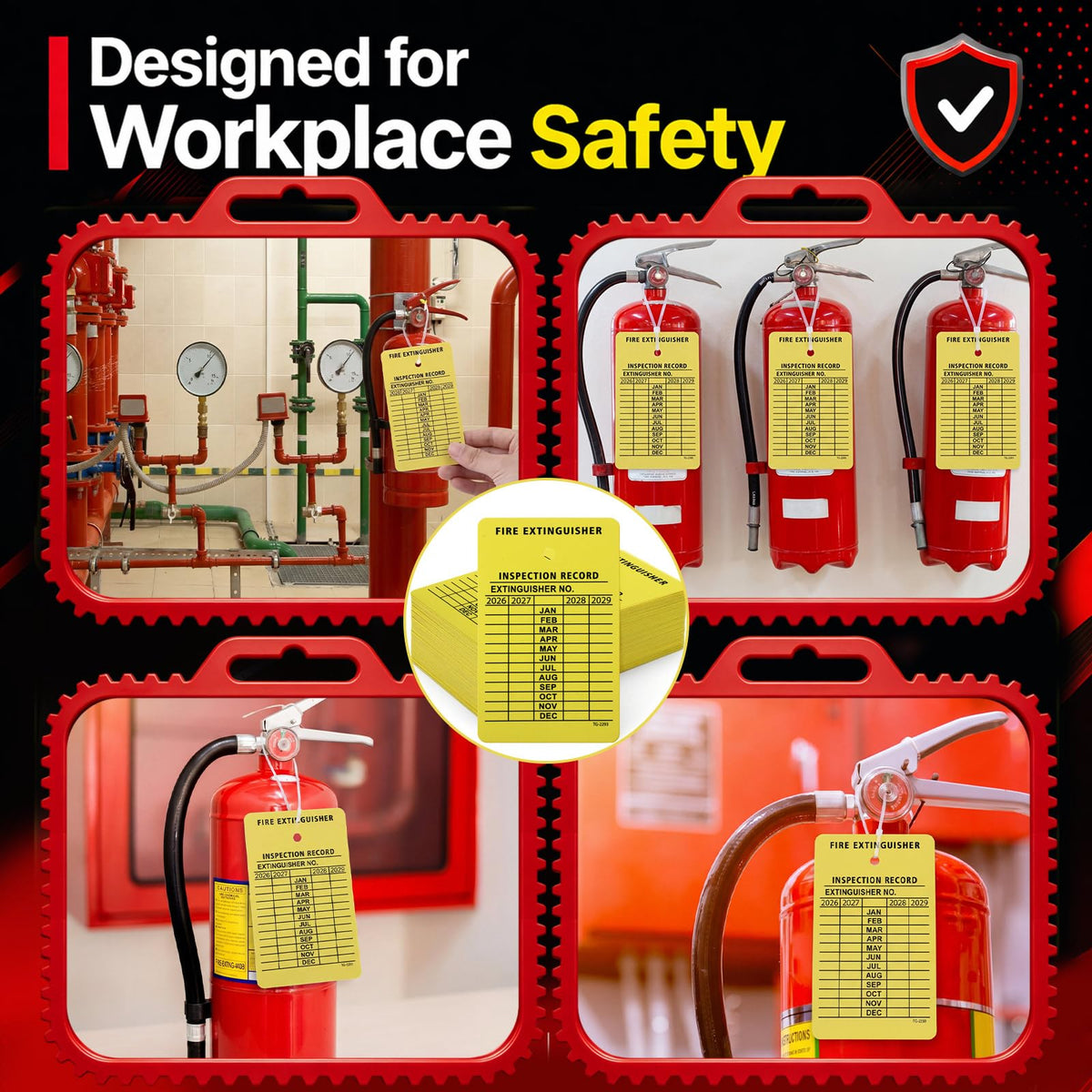 Lewtemi 100 Pcs Fire Extinguisher Inspection Tags with Zip Ties