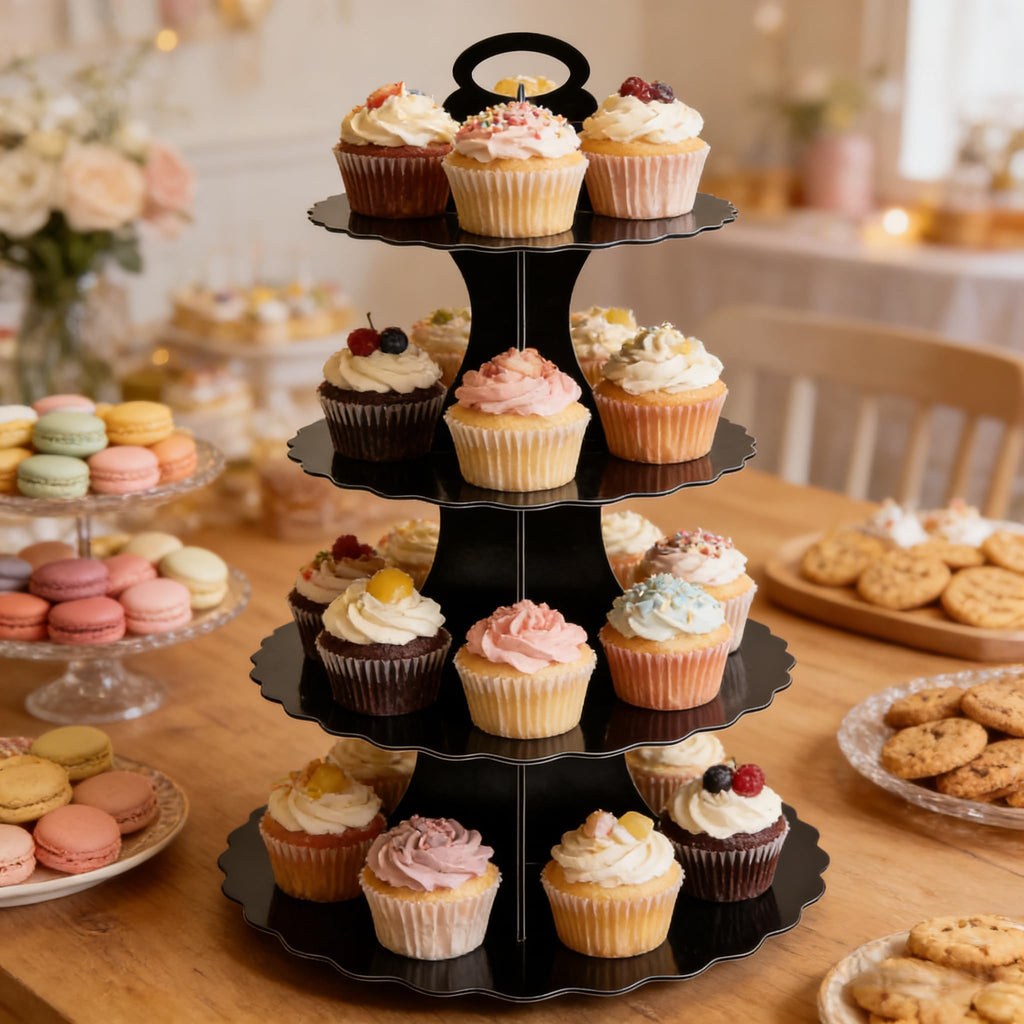 amzwkt 4-Tier Black Cardboard Cupcake Stand 1