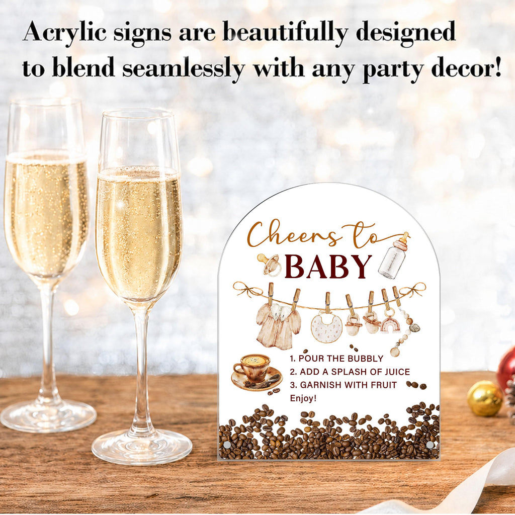 Mimosa Bar Sign, Coffee Bean Acrylic Sign with Stand, Baby is Brewing Baby Shower Decoration, Baby Shower Welcome Sign, Party Decor Supplies dark brown