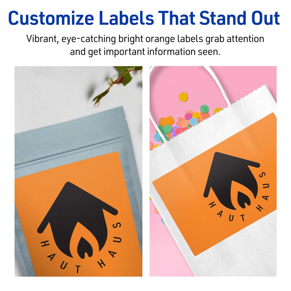 Avery Printable Rectangle Labels, Sure Feed Technology, 4-3/4" x 7-3/4", Bright Orange Labels, Print-to-The-Edge, Laser/Inkjet Printable, 40 Total, Great for Shipping and Packaging 40 labels