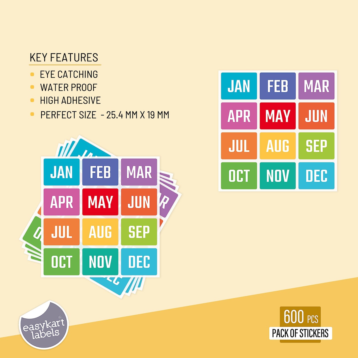 easykart labels 600 Color-Coding Month Stickers (50 Sheets, 12 Labels Per Sheet, 1 x 0.75 Inch) - Ideal for Office, Warehouse, Retail, Storage Organization