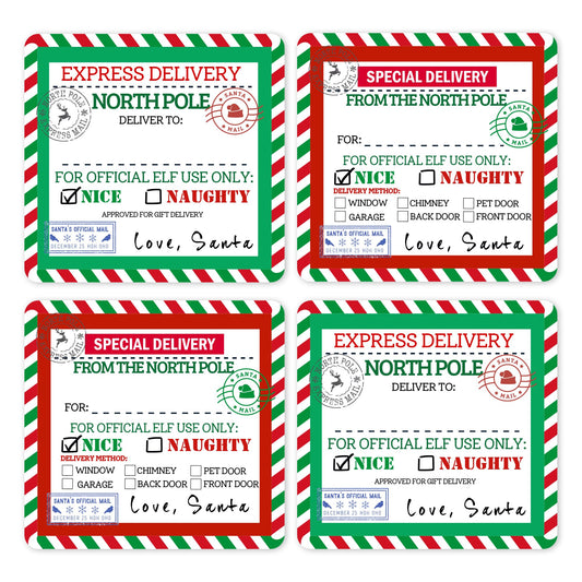 Mobiusea Creation Christmas Gift Tags Labels | 2 Inch | 60 Pcs Christmas Gift Labels | from Santa Labels | Special Delivery Labels | Christmas Labels for Kids | Nice List, Santa's Airmail Labels