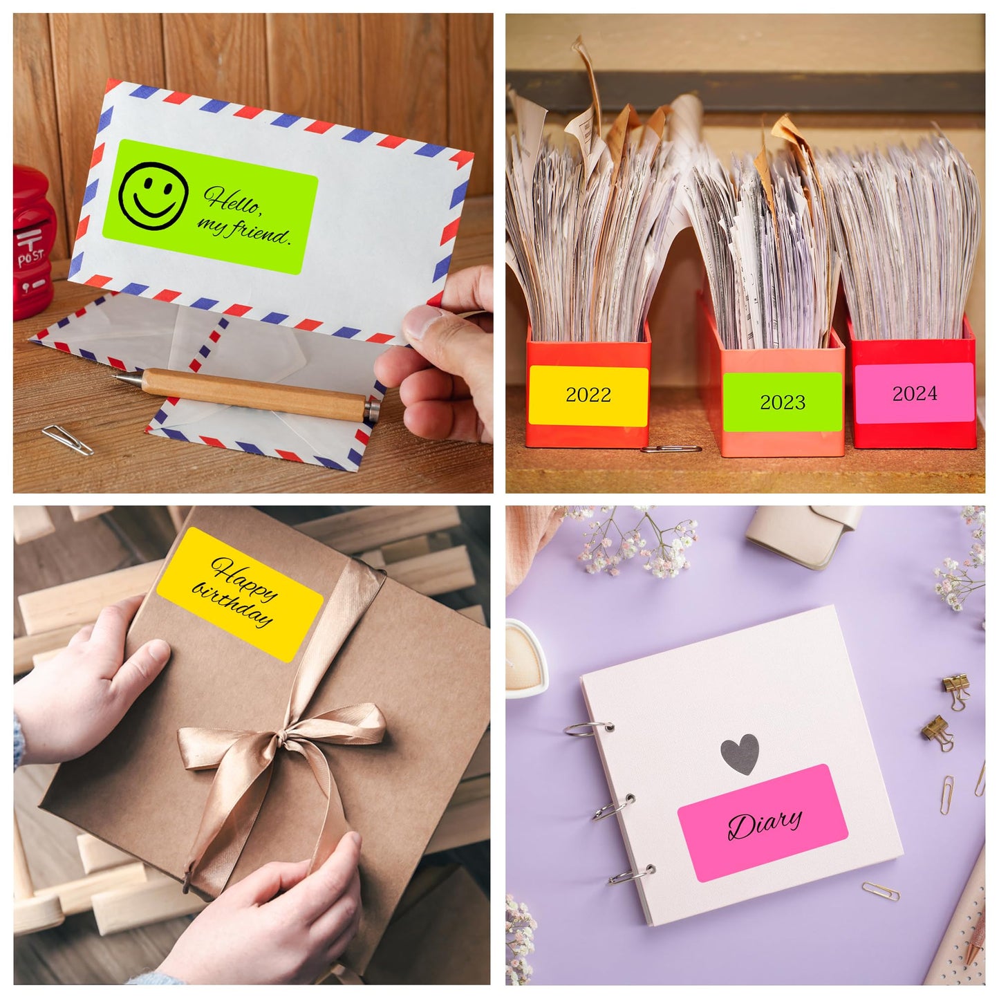 L LIKED 300 Assorted Fluorescent Neon Labels, 2"X4" Bright Fluorescent Paper Labels for Shipping Envelopes & Small Packages - Green, Yellow, Pink - 30 Sheets 2"X4"