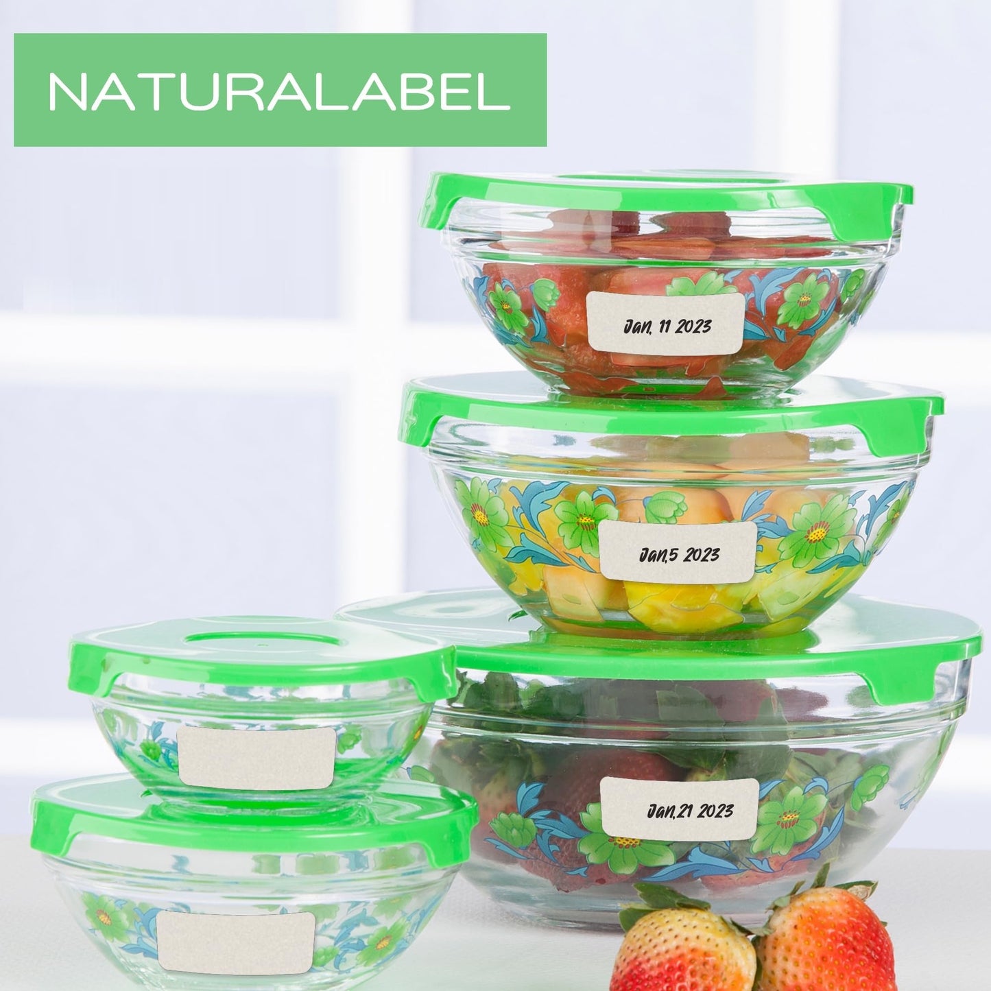 NATURALABEL 500 PCS Blank Dissolvable Food Labels with Dispenser - No Residue, for Meal Prep & Food Storage Containers (3/4" x 2")