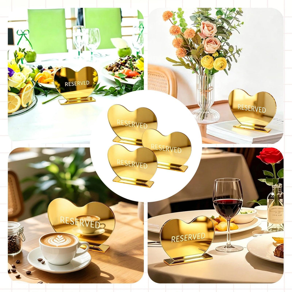 BLMHTWO 3pcs Gold Heart Reserved Table Signs for Wedding Party (3.94*5.5in)