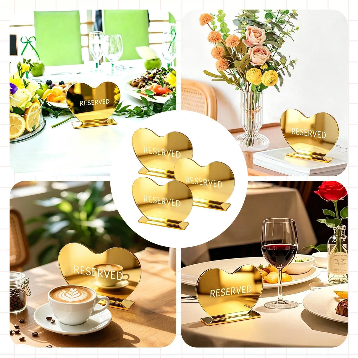 BLMHTWO 3pcs Gold Heart Reserved Table Signs for Wedding Party (3.94*5.5in)