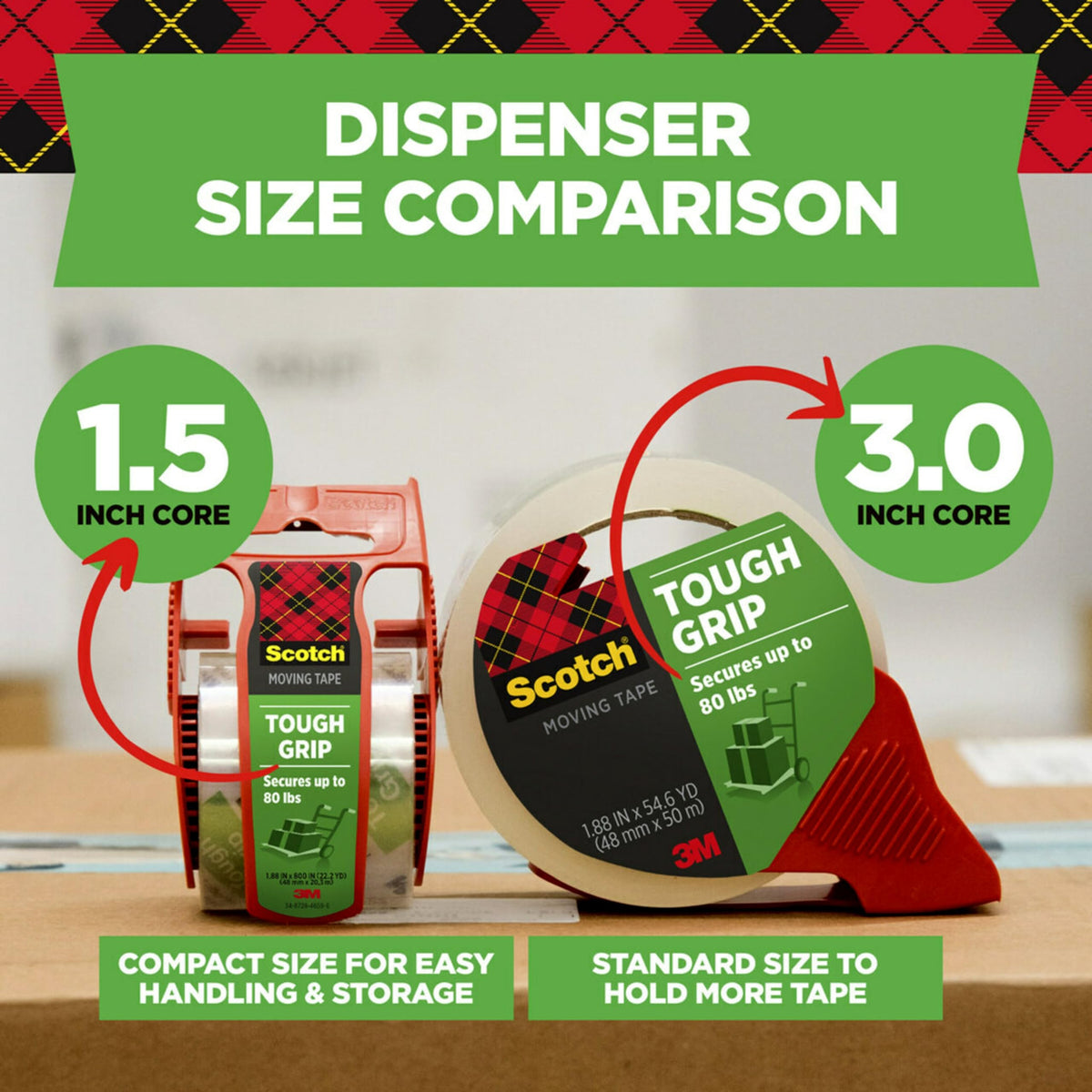 Scotch Tough Grip Moving Tape Refill, 1.88 in x 43.7 yd, 6 Rolls
