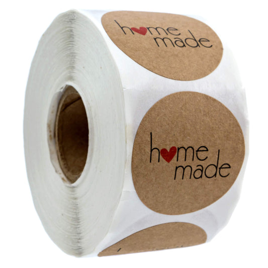 1.5" Round Natural Brown Kraft Home Made Stickers / 500 Crafting Labels Per Roll/Small Homemade Craft Label/Canning Project DIY Sticker/Made in The USA