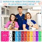 12 Sets Vet Tech Week Gifts Bulk Dog Paw Notebooks with Ballpoint Pens