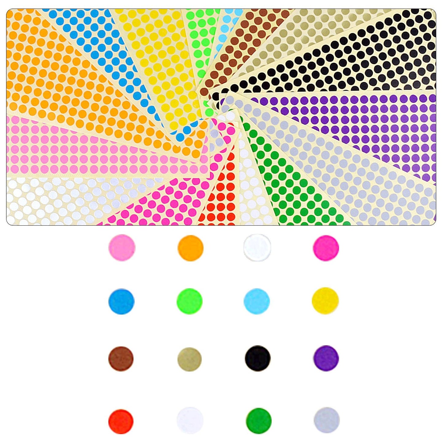 BronaGrand 16 Sheets Dia 1/4inch Self Adhesive Round Dot Stickers Coding Label Circle Stickers 6528 Dots in Pack 16 Colors 6mm